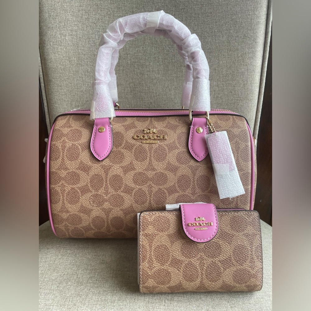 NWT！2PCS COACH ROWAN SATCHEL BAG IN SIGNATURE（CV961）and MEDIUM WALLET（CW786）